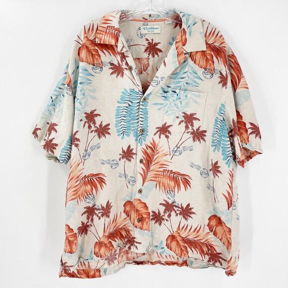 Caribbean Other - Caribbean Silk Hawaiian Casual Button Down Shirt Red Blue Men's Size XL
